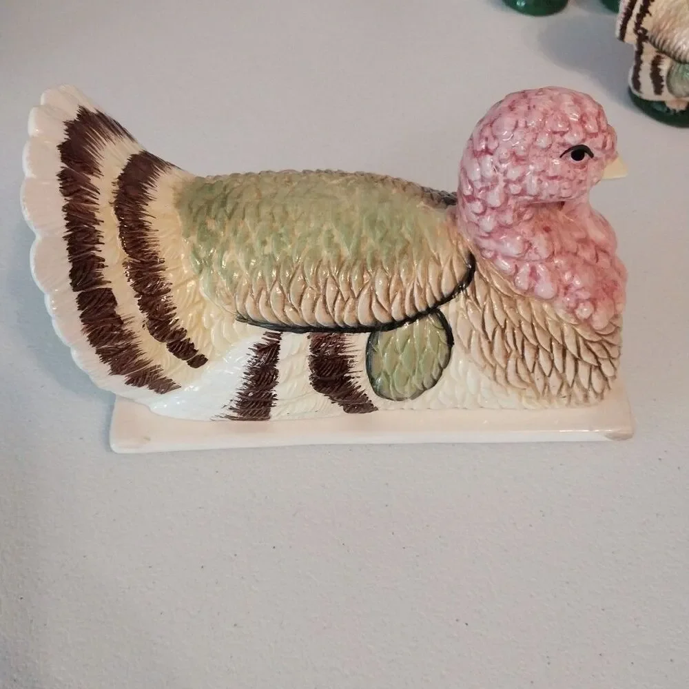 Vintage Brinn's Turkey Ceramic Set Butter Dish Gravy Boat S&P Candleholders
